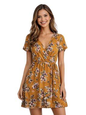 Love Fast Live Hard Boho Floral Faux Wrap Dress L Summer Festival